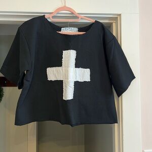 Women's Black Sweatshirt with White Cross Design
